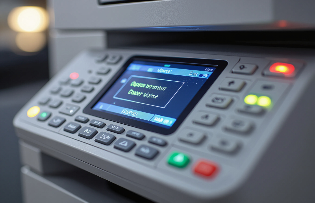 Màn Hình Máy Photocopy Konica Minolta Bizhub C224E Hiển Thị Lỗi Kẹt Giấy Hoặc Báo Lỗi Hệ Thống.
