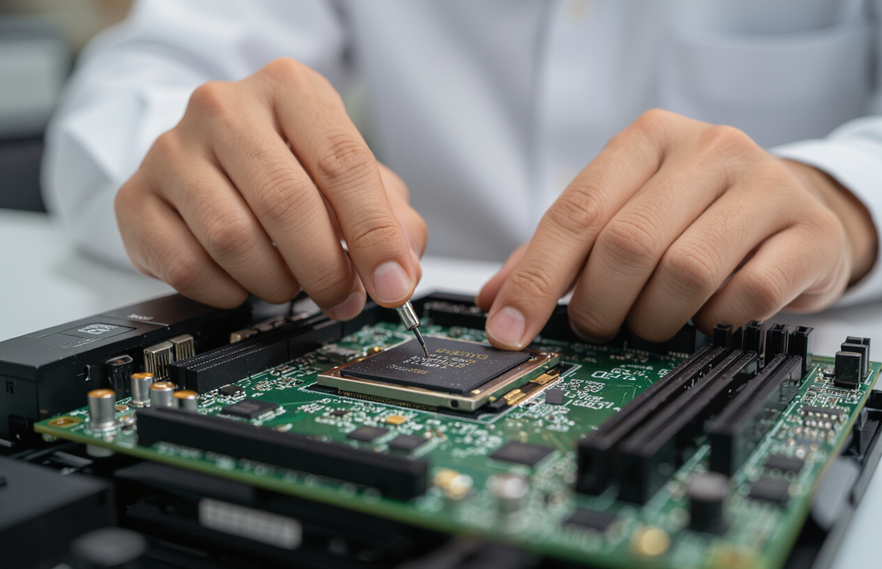 Kỹ Thuật Viên Máy Tính Tại Bến Tre Đang Kiểm Tra Mainboard Và Pin Cmos.