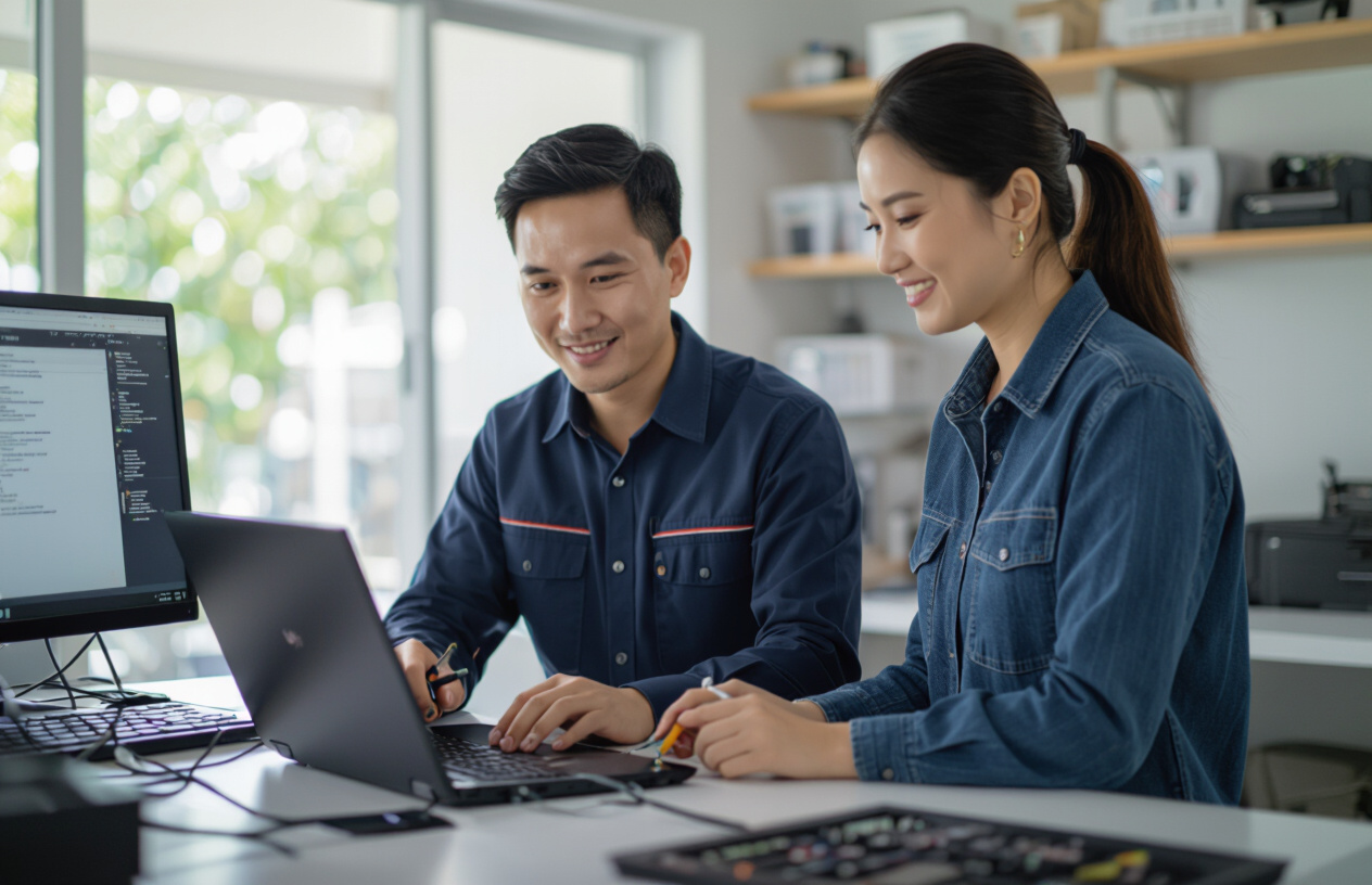 Một Kỹ Thuật Viên Máy Tính Chuyên Nghiệp Đang Sửa Chữa Laptop Cho Khách Hàng Tại Bến Tre