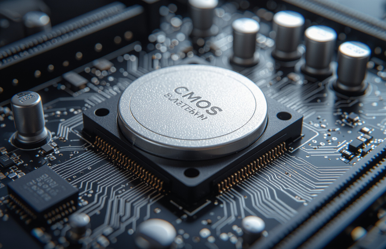 Hình Ảnh Cận Cảnh Pin Cmos Trên Bo Mạch Chủ Của Máy Tính.