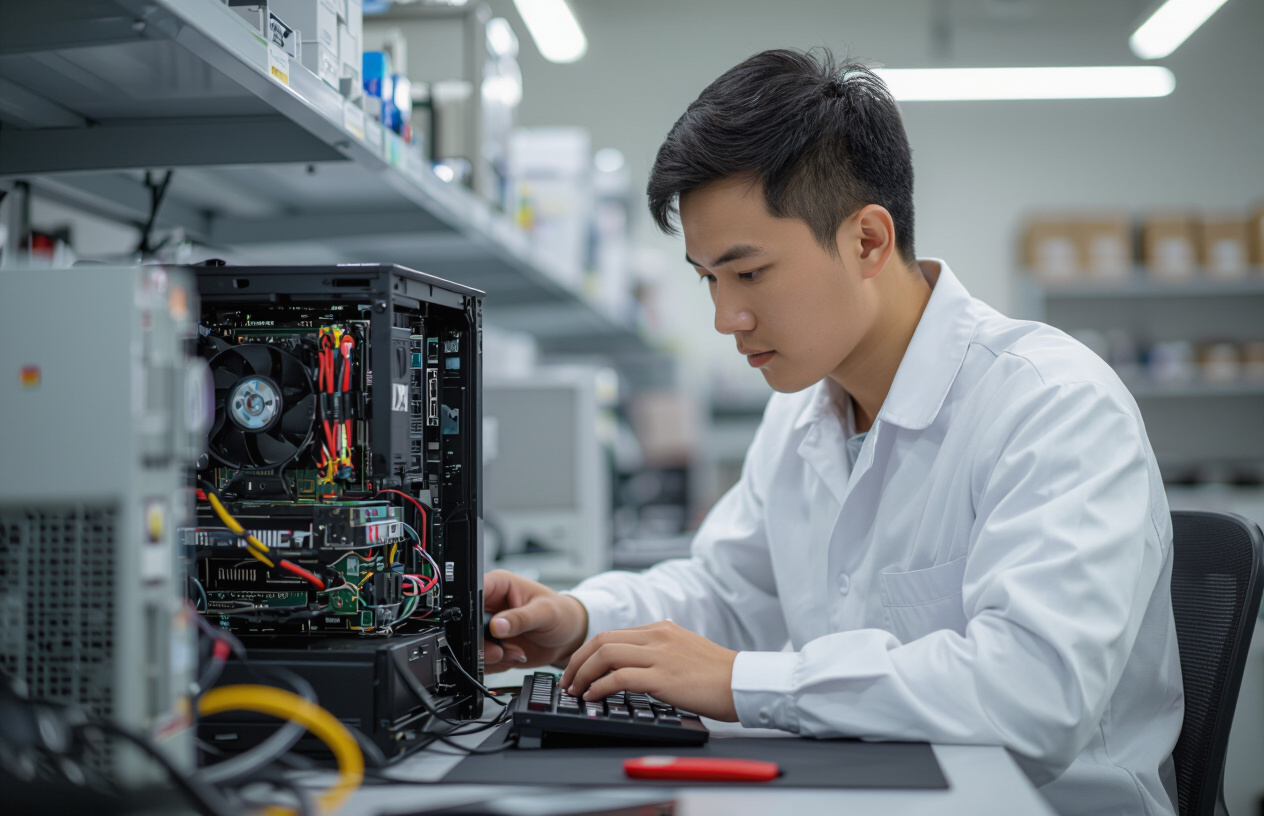 Kỹ Thuật Viên Máy Tính Bến Tre Đang Kiểm Tra Lỗi Máy Tính