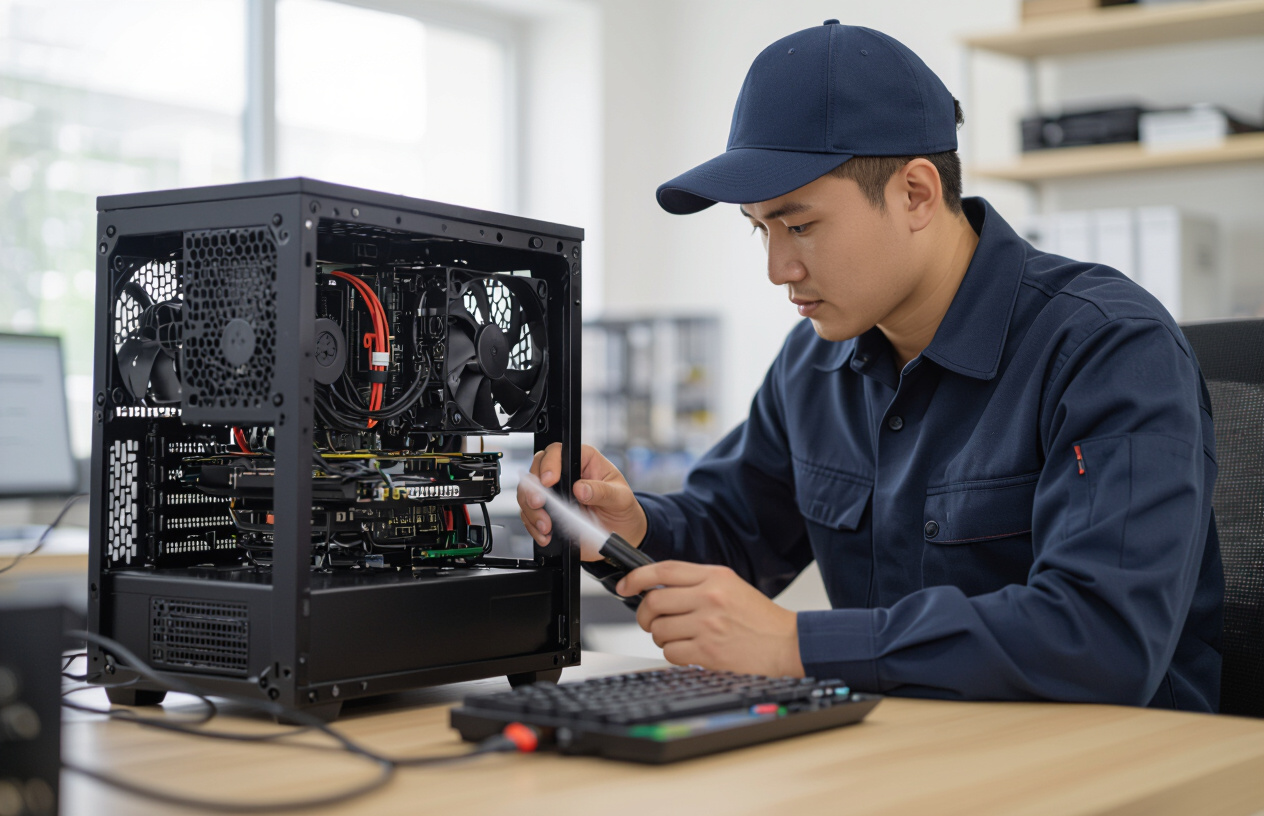 Kỹ Thuật Viên Máy Tính Bến Tre Đang Kiểm Tra Và Vệ Sinh Linh Kiện Pc