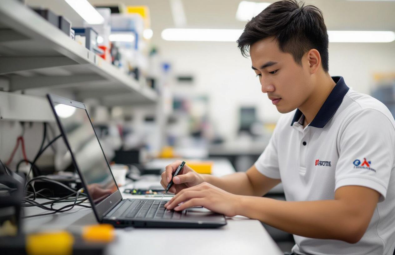 Kỹ Thuật Viên Chuyên Nghiệp Đang Kiểm Tra Touchpad Laptop