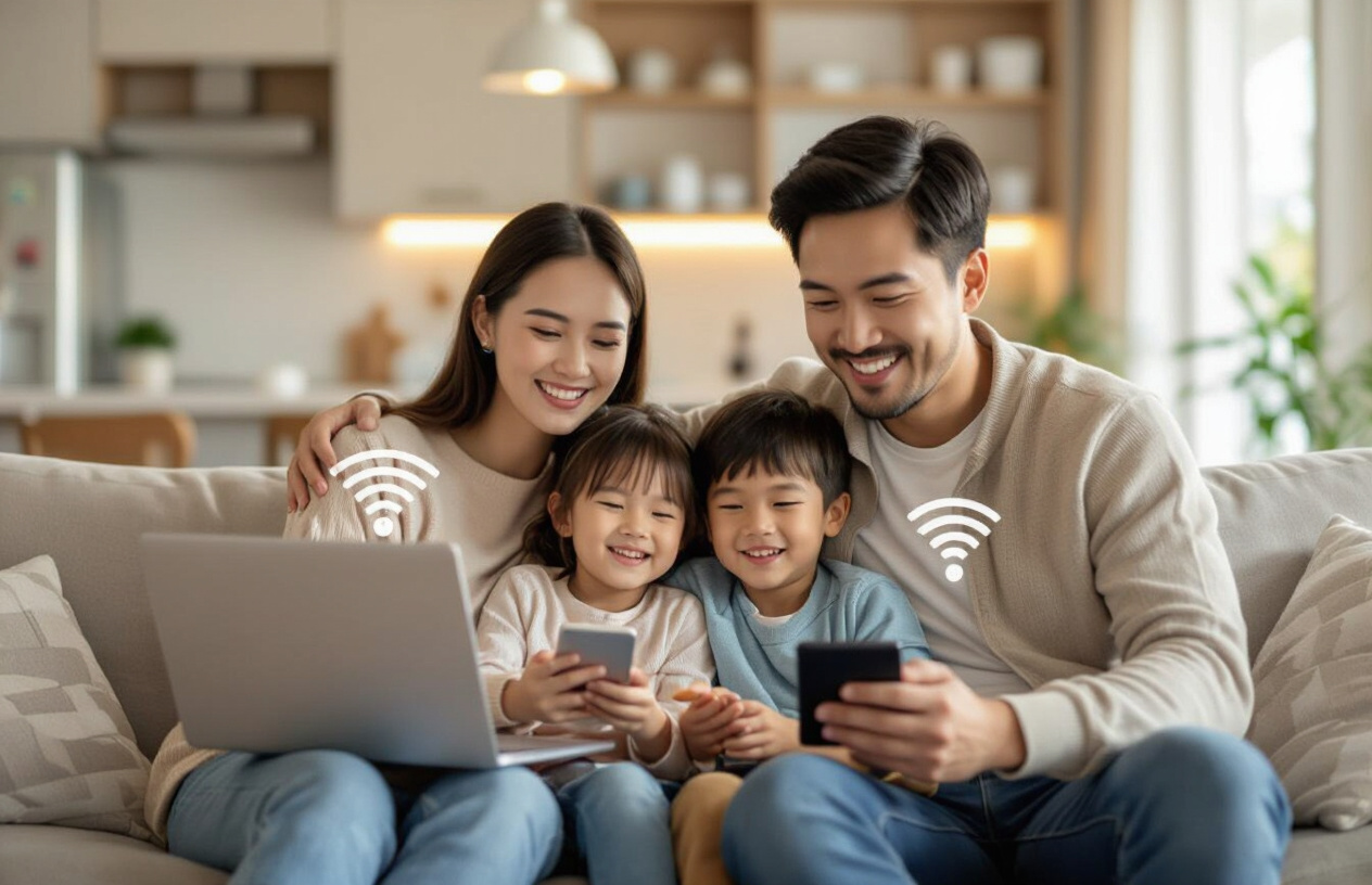 Gia Đình Việt Nam Vui Vẻ Sử Dụng Internet Ổn Định Sau Khi Được Máy Tính Bến Tre Hỗ Trợ