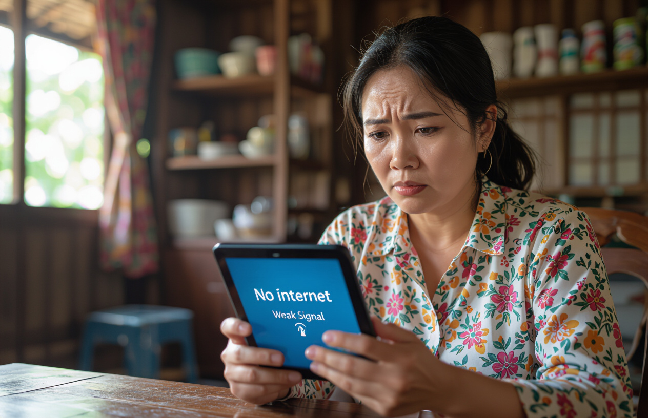 Người Phụ Nữ Việt Nam Đang Gặp Khó Khăn Với Tín Hiệu Wifi Yếu.