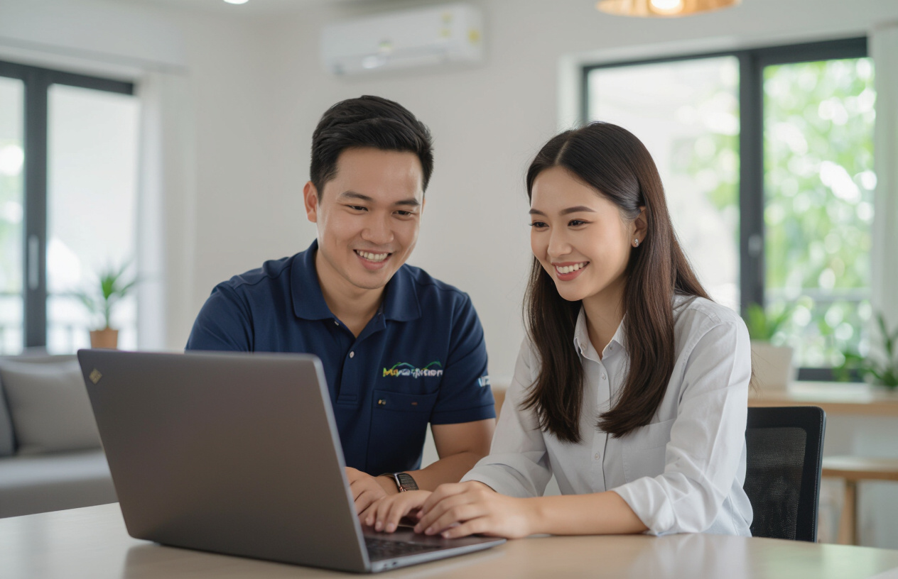Kỹ Thuật Viên Chuyên Nghiệp Của Máy Tính Bến Tre Đang Hỗ Trợ Khách Hàng Giải Quyết Vấn Đề Máy Tính Tại Nhà.