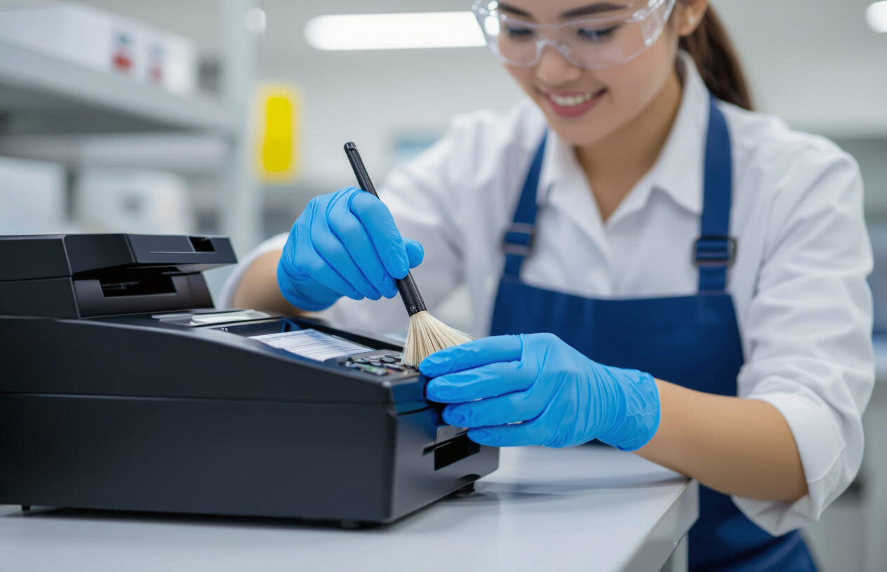 Người Kỹ Thuật Viên Đang Vệ Sinh Đầu Cắt Của Máy In Bill.