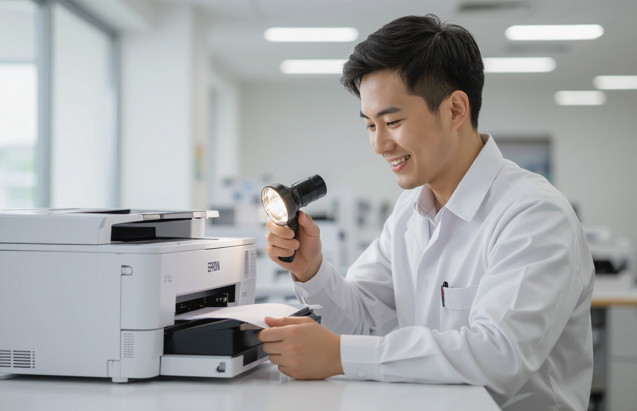 Kỹ Thuật Viên Kiểm Tra Khay Giấy Và Đường Đi Giấy Của Máy In Epson L805