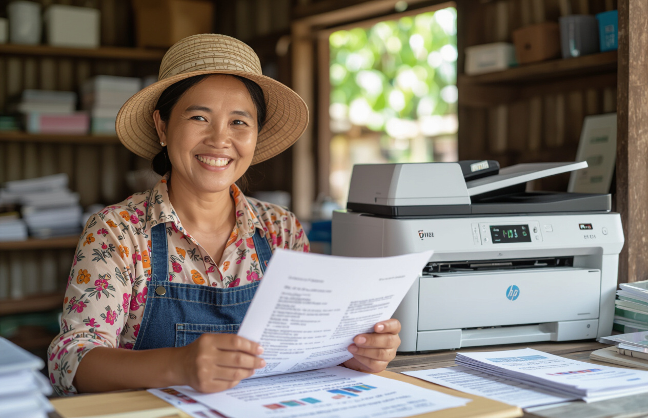 Khách Hàng Hài Lòng Với Máy In Hp Đã Được Sửa Chữa, Cầm Bản In Rõ Nét.
