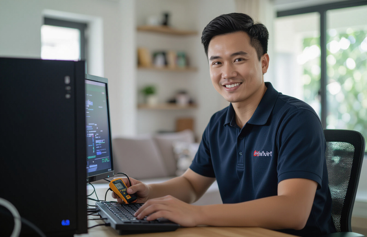 Kỹ Thuật Viên Chuyên Nghiệp Của Máy Tính Bến Tre Kiểm Tra Máy Tính Dell Tại Nhà Khách Hàng Ở Mỹ Chánh Hòa.
