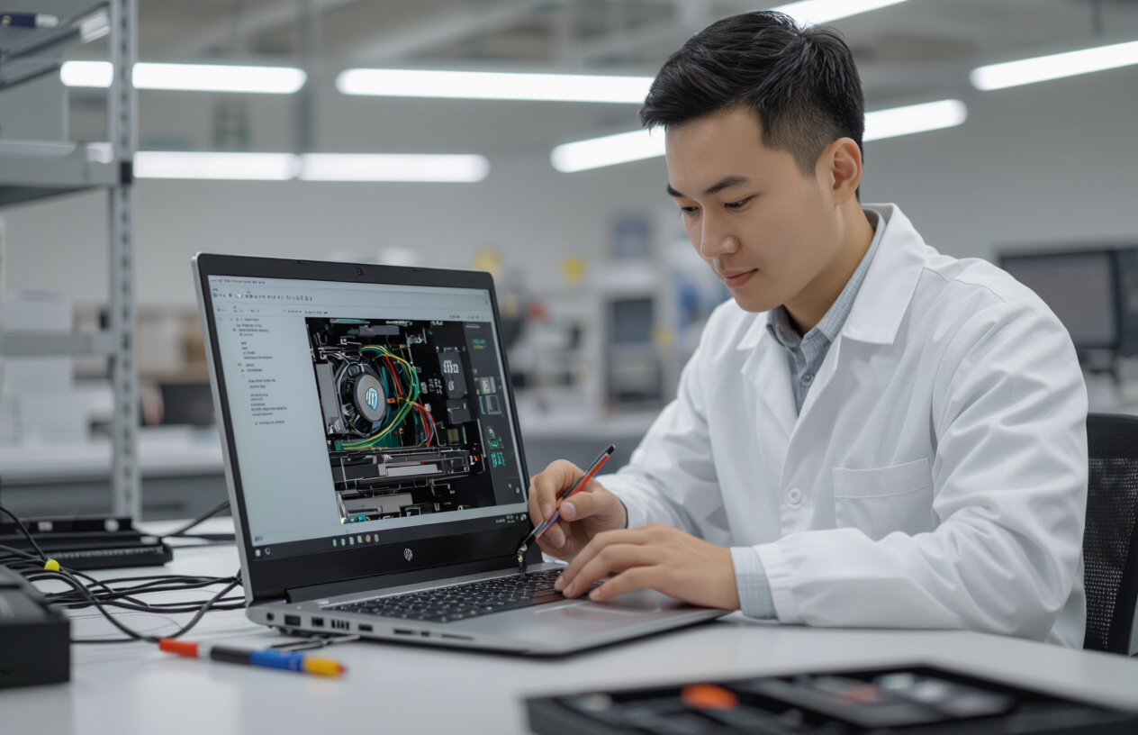 Kỹ Thuật Viên Maytinhbentre.Com Đang Kiểm Tra Cáp Màn Hình Laptop