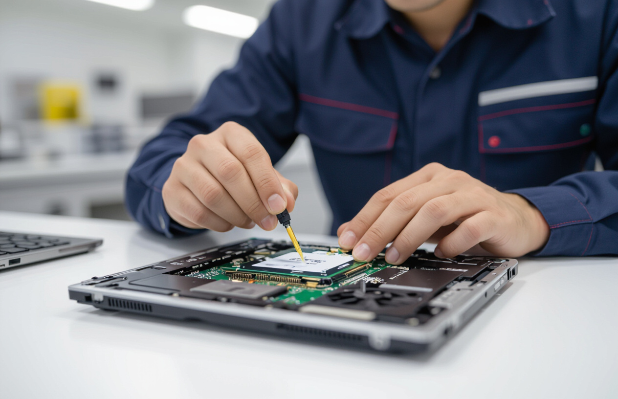 Kỹ Thuật Viên Máy Tính Bến Tre Đang Thay Keo Tản Nhiệt Chuyên Nghiệp Cho Laptop.