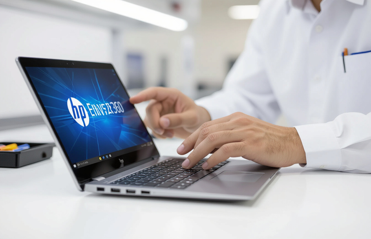 Kỹ Thuật Viên Tại Máy Tính Bến Tre Đang Kiểm Tra Tỉ Mỉ Màn Hình Cảm Ứng Của Laptop Hp Envy X360.