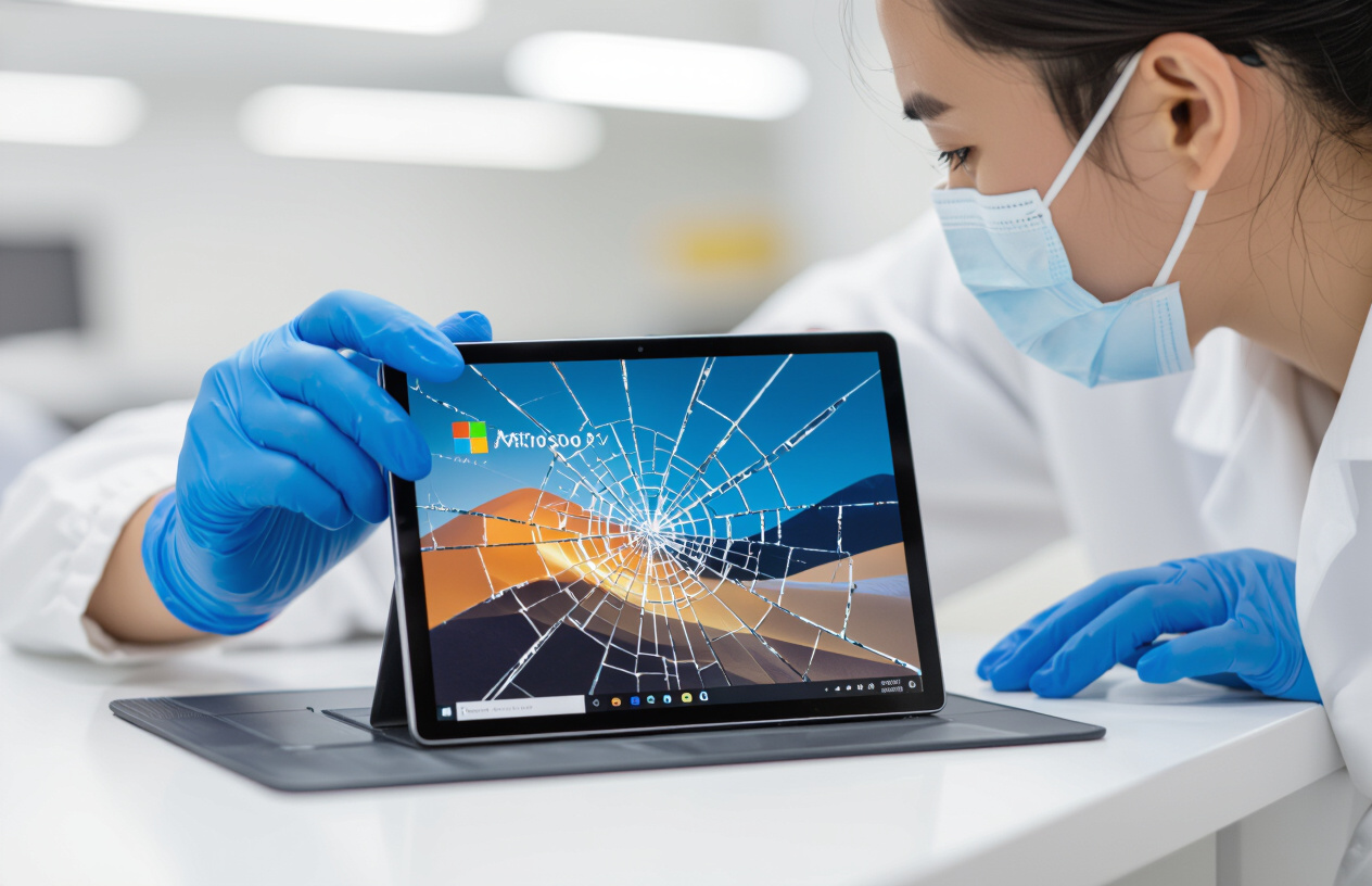 Kỹ Thuật Viên Máy Tính Bến Tre Đang Kiểm Tra Màn Hình Surface Pro 7 Bị Vỡ