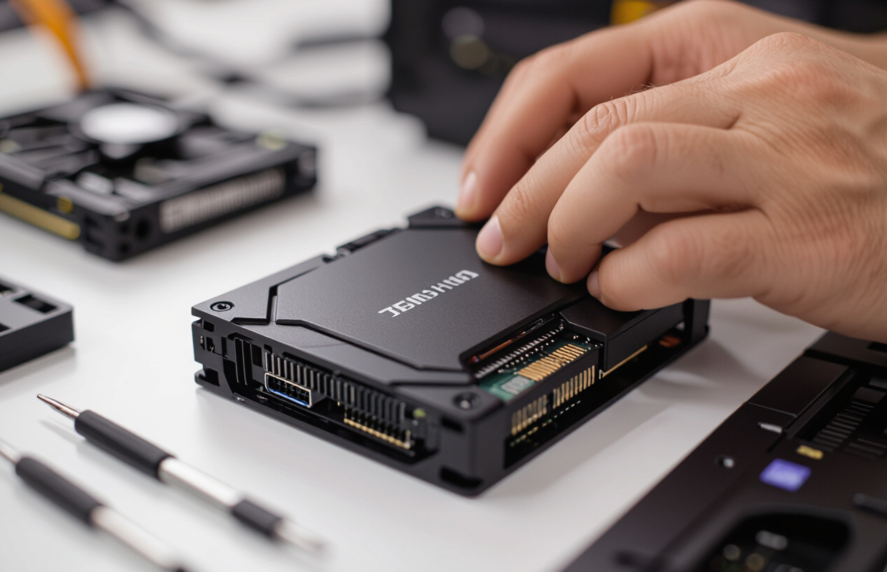 Kỹ Thuật Viên Máy Tính Bến Tre Đang Thao Tác Lắp Đặt Ổ Cứng Ssd Cho Pc Gaming.