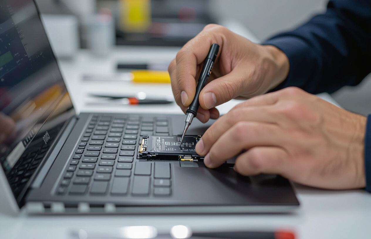 Kỹ Thuật Viên Chuyên Nghiệp Tại Máy Tính Bến Tre Đang Tháo Lắp Pin Laptop Dell Xps 13 9360.