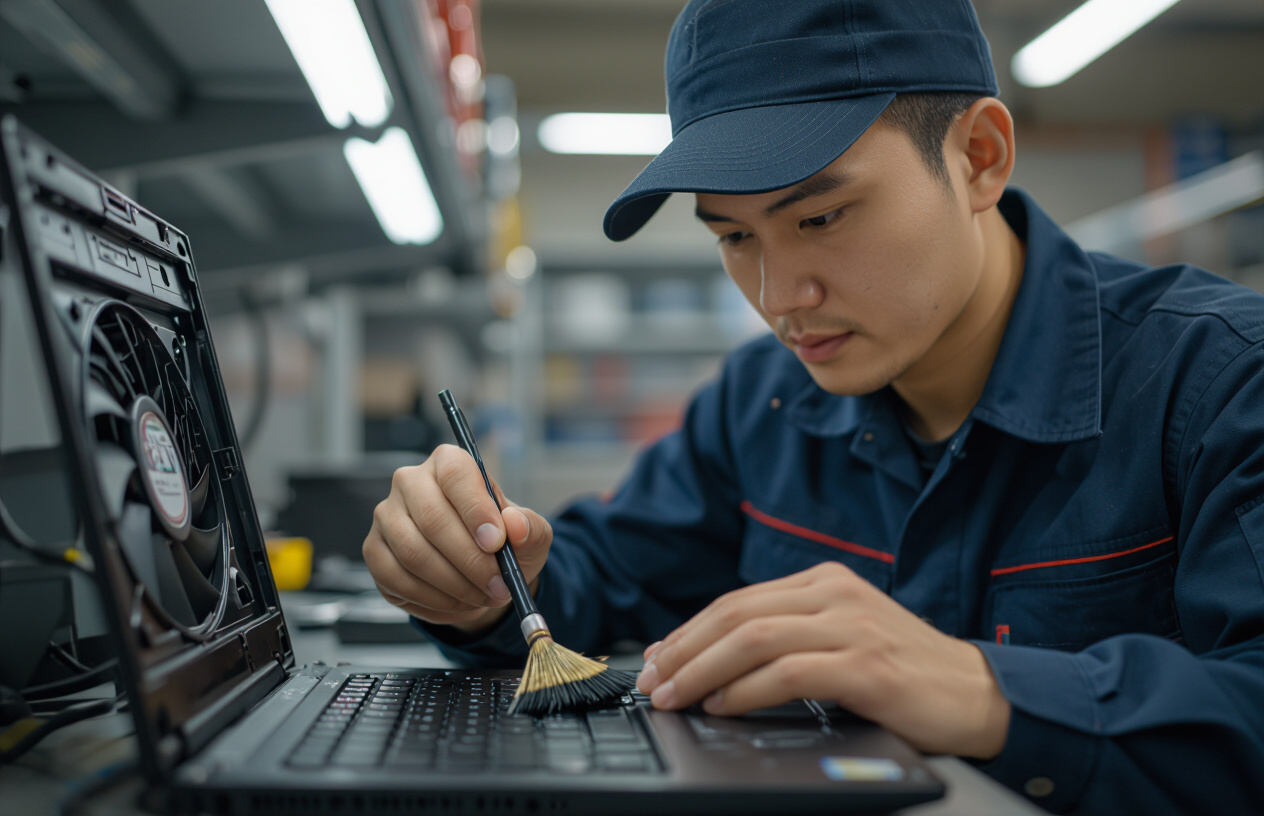 Kỹ Thuật Viên Máy Tính Bến Tre Đang Vệ Sinh Và Thay Quạt Tản Nhiệt Mới Cho Laptop Acer.