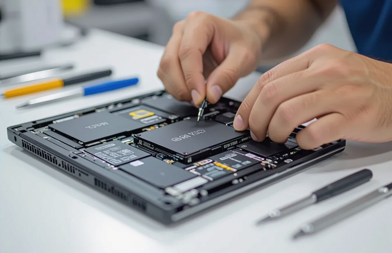 Kỹ Thuật Viên Chuyên Nghiệp Của Máy Tính Bến Tre Đang Thay Thế Pin Laptop Dell Xps.