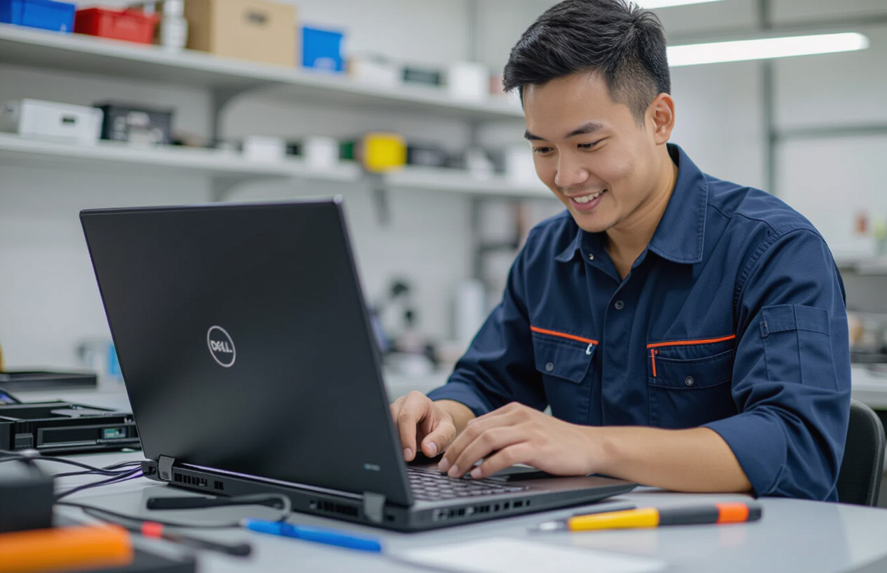 Kỹ Thuật Viên Tại Máy Tính Bến Tre Đang Thay Vỏ Laptop Dell Xps 15.