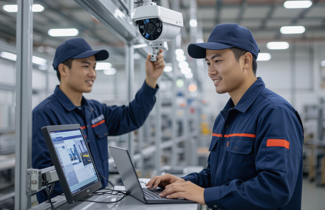 Kỹ Sư Máy Tính Bến Tre Đang Kiểm Tra Hệ Thống Camera Trong Nhà Máy