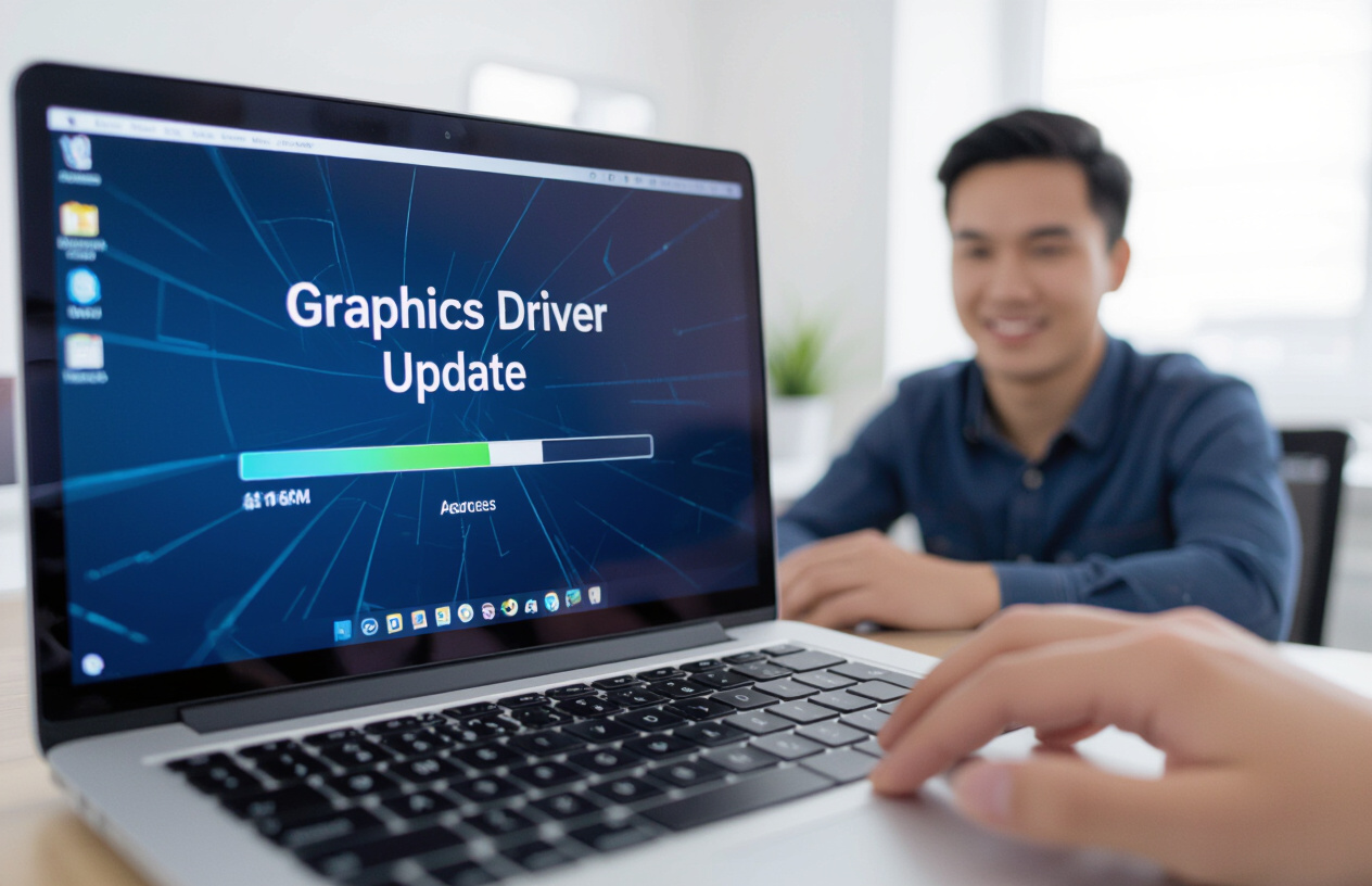 Một Người Đang Cập Nhật Driver Card Đồ Họa Để Tối Ưu Hiệu Năng Chơi Game Trên Laptop.