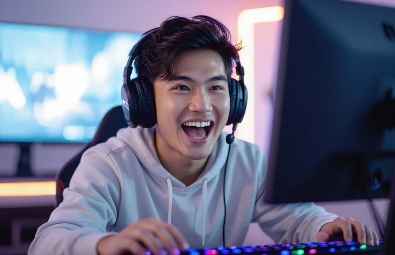 Người Chơi Game Việt Nam Đang Tập Trung Cao Độ Vào Màn Hình Máy Tính.