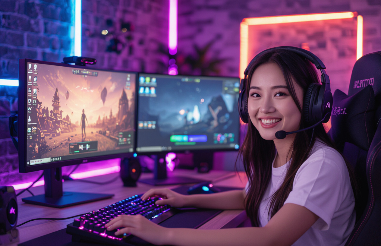 Một Streamer Nữ Người Việt Đang Livestream Game Chuyên Nghiệp Với Pc Cấu Hình Mạnh.