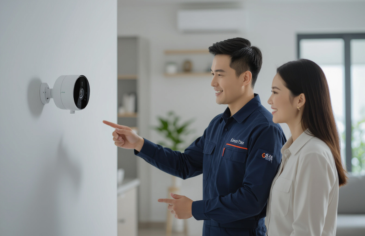 Một Chuyên Viên Kỹ Thuật Của Máy Tính Bến Tre Đang Tư Vấn Cho Khách Hàng Về Hệ Thống Camera An Ninh Trong Một Căn Hộ H