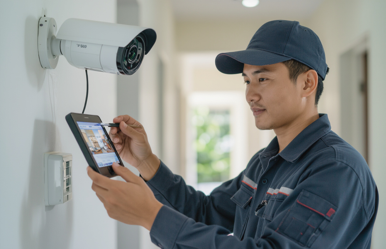 Kỹ Thuật Viên Máy Tính Bến Tre Đang Lắp Đặt Camera Tại Khu Vực Hành Lang Nhà Trọ