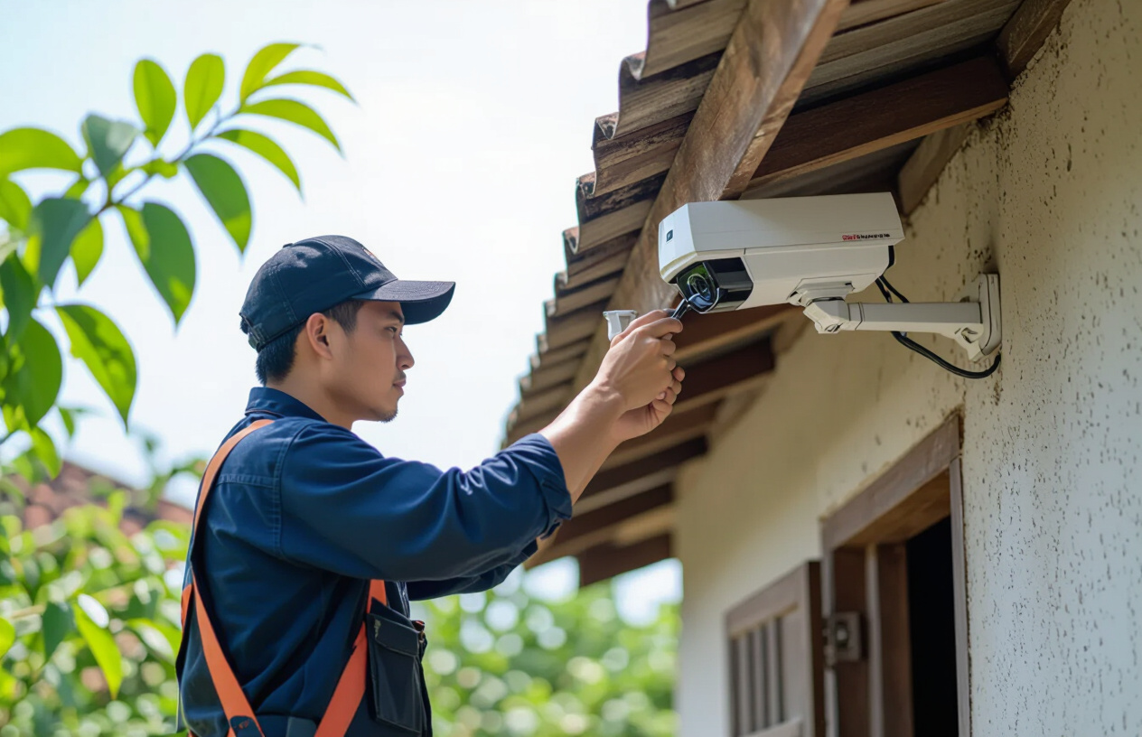 Hệ Thống Camera An Ninh Đang Được Lắp Đặt Cẩn Thận Tại Một Nhà Dân Ở Phú Thuận, Bến Tre.
