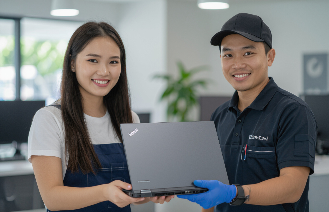 Khách Hàng Vui Vẻ Nhận Lại Laptop Lenovo Thinkpad X1 Extreme Gen 3 Đã Được Vệ Sinh Sạch Sẽ Từ Máy Tính Bến Tre.