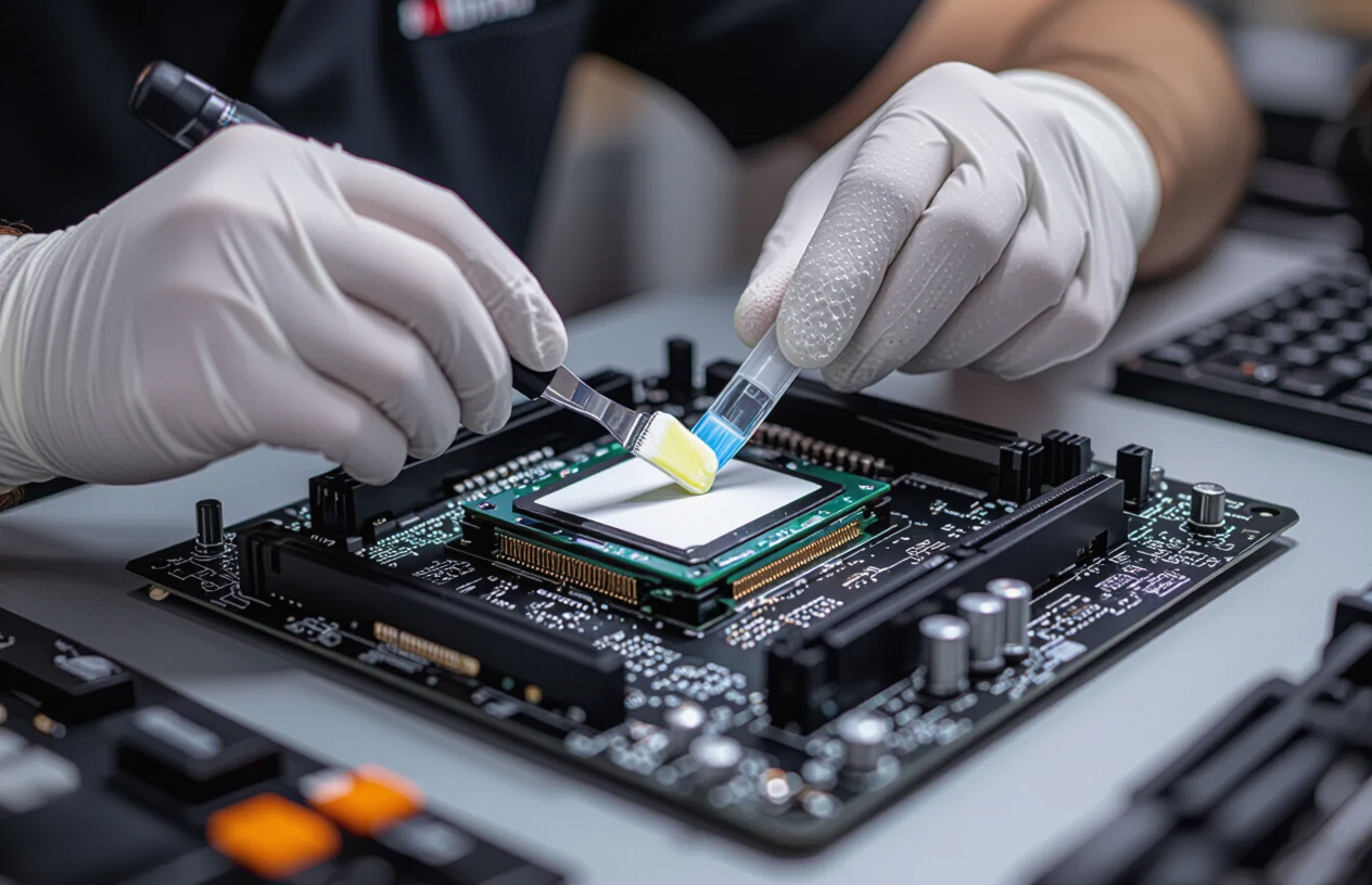 Kỹ Thuật Viên Chuyên Nghiệp Tại Máy Tính Bến Tre Đang Tra Keo Tản Nhiệt Mới Cho Cpu Máy Tính Gaming.